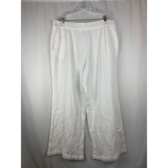 NWT Wonderly Pants 3x White Gauze Cotton Stretch Wide Leg Lagenlook Beach Boho - Picture 1 of 11